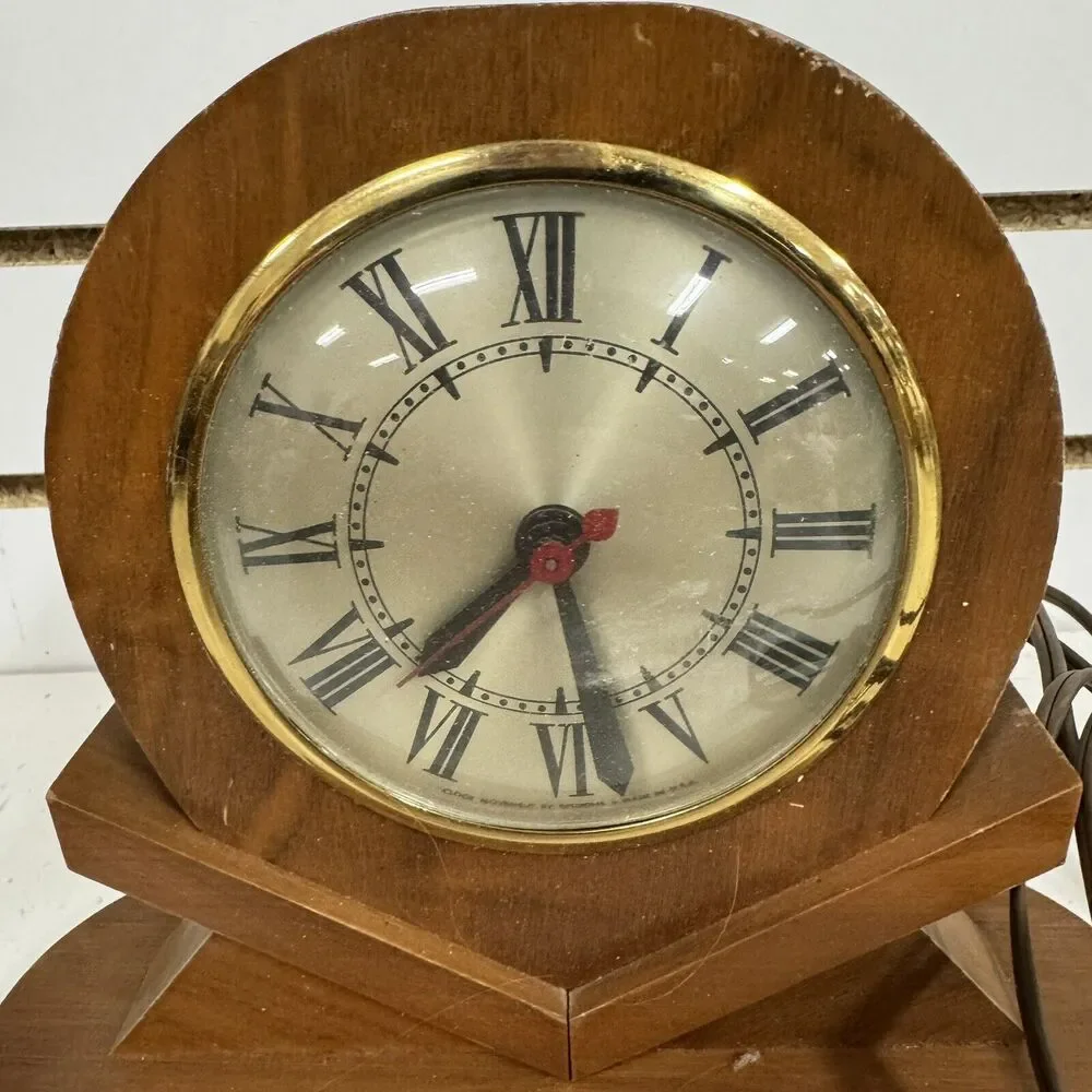 VTG MCM Sessions Electric Table Mantle Clock Wood Made By John D Varble Chicago